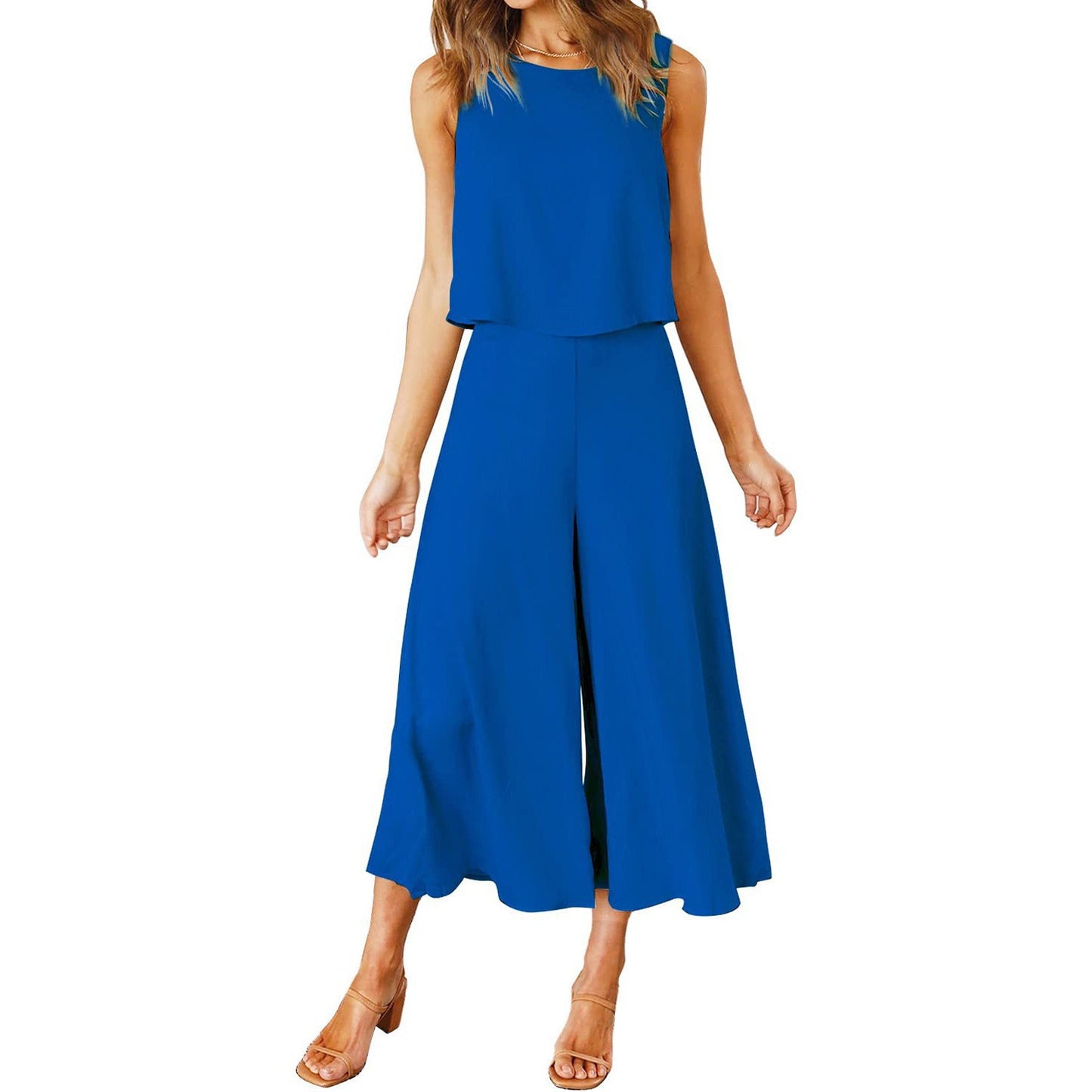 Dame luftig jumpsuit med bredt udskåret ben og elegant snit Stilla