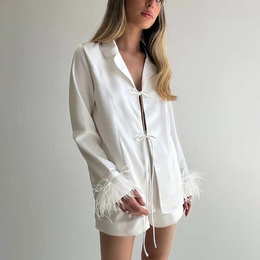 Dame afslappet satin natkjole med flæse detaljer Stilla