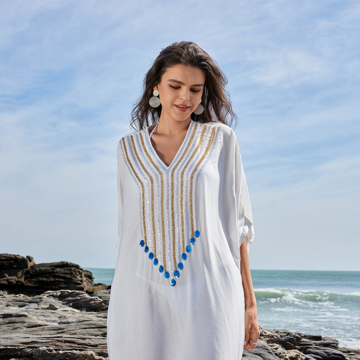 Dame dekoreret strandtunika kjole Stilla