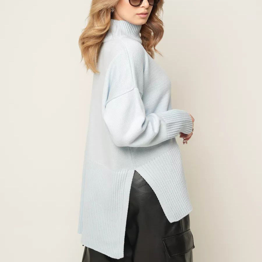 Dame afslappet rullekravepullover med sidelidsdetaljer og struktureret design Stilla