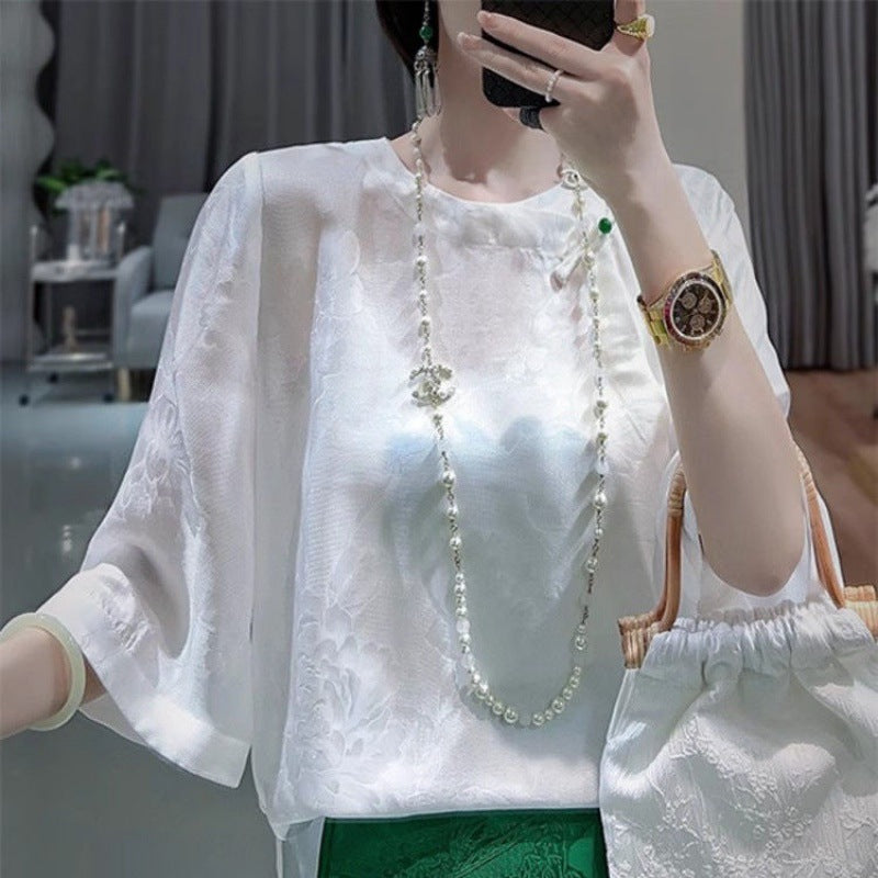 Dame Elegant Blomstret Stofbluse Stilla