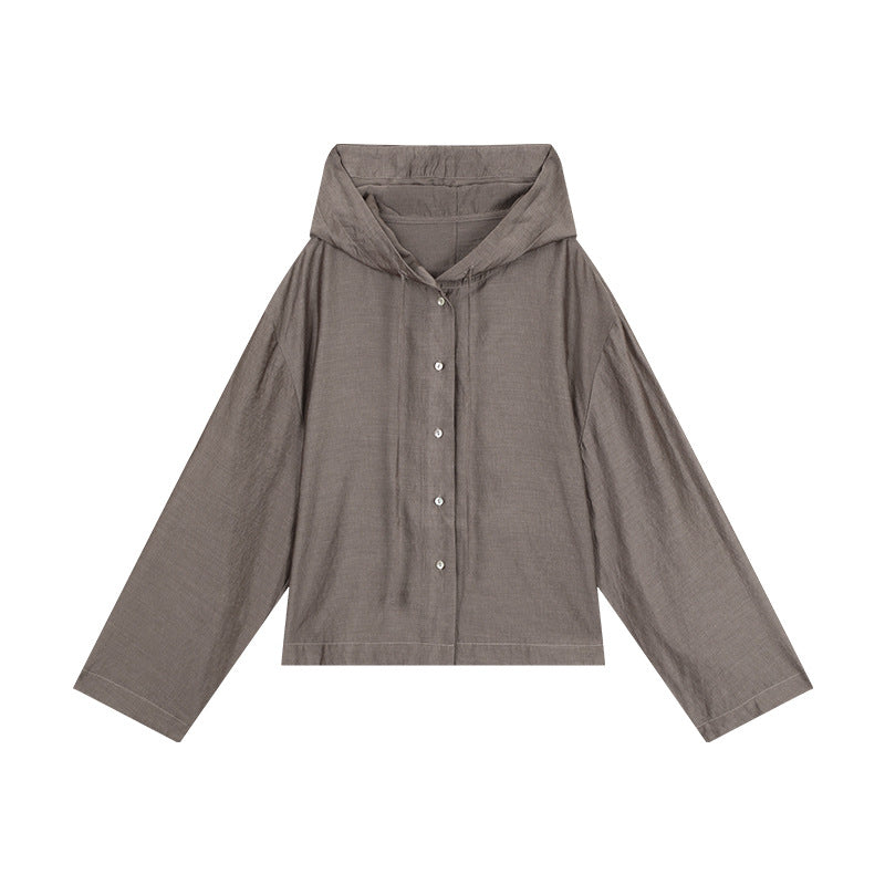 Dame afslappet hættebluse med knaplukning og bred skæring Stilla