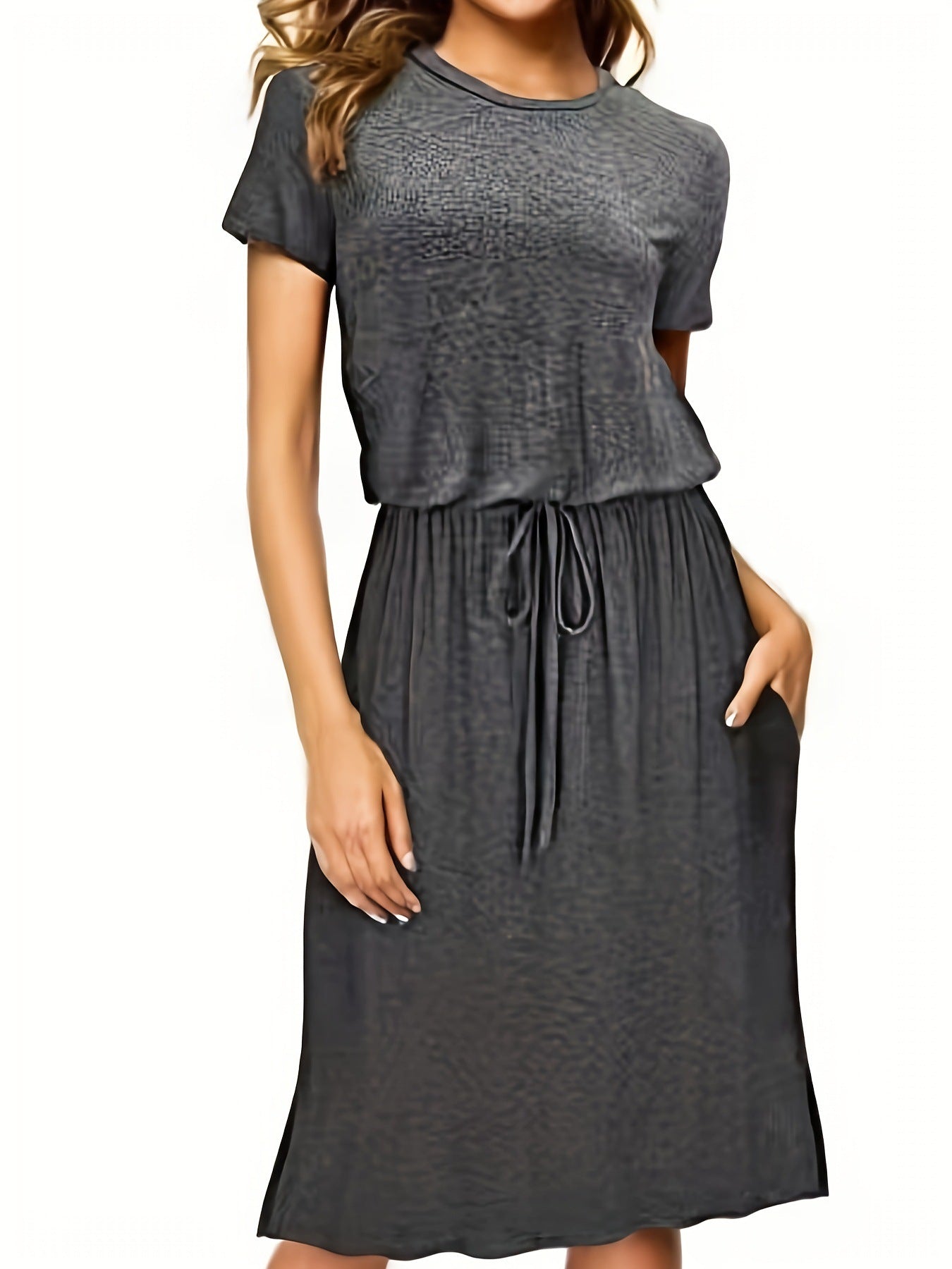 Dame afslappet kjole med elastisk talje og lommer Stilla