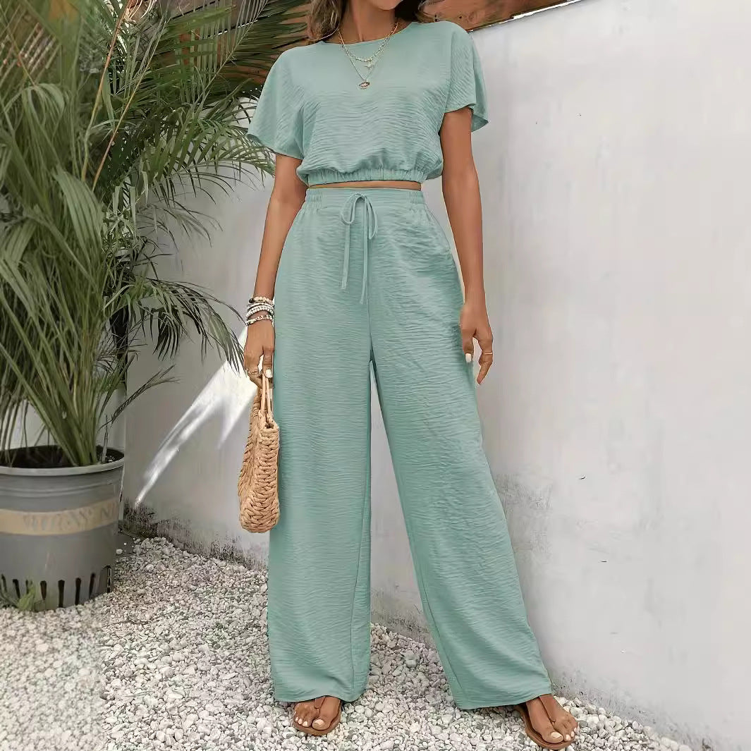 Dame Cropped Top og løstsiddende bukser Sæt Stilla