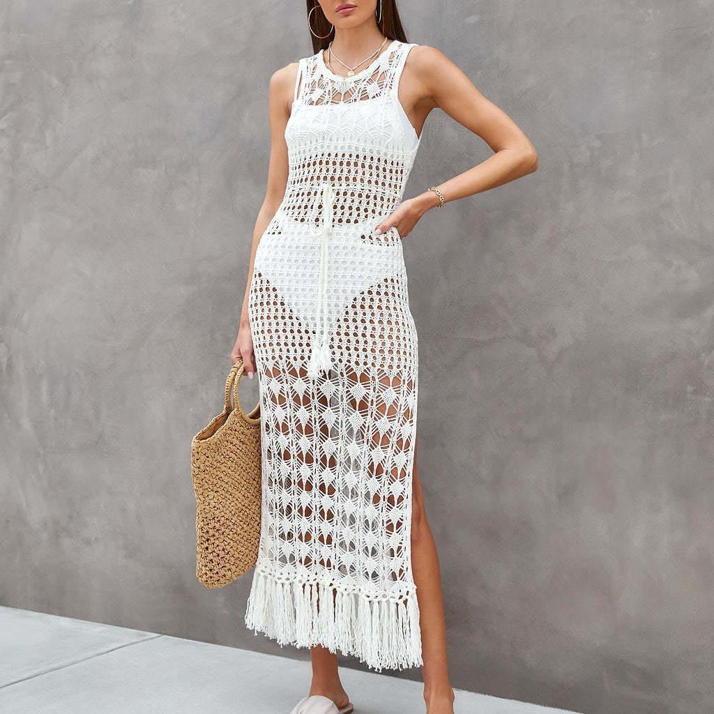 Dame Åben-Ryg Hæklet Maxi Cover-Up Kjole Stilla
