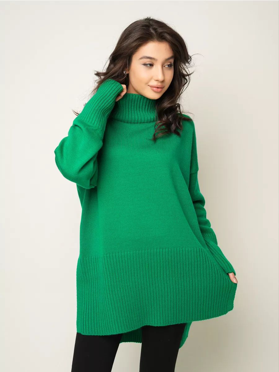 Dame afslappet rullekravepullover med sidelidsdetaljer og struktureret design Stilla