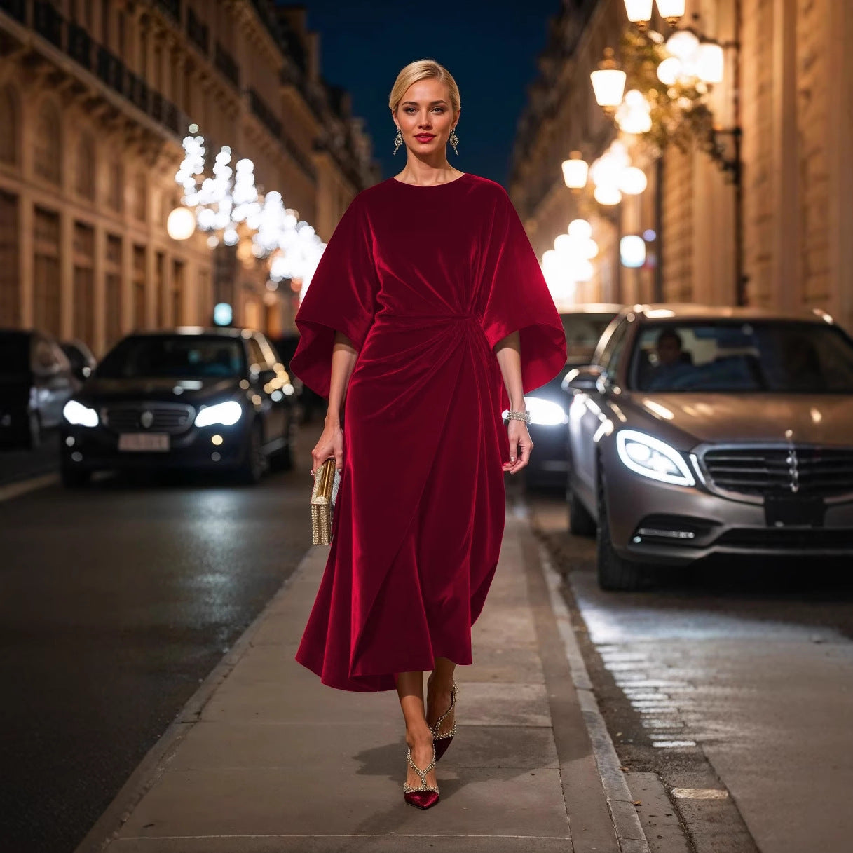 Dame elegant aften kjole med drapering og generøs skæring Stilla