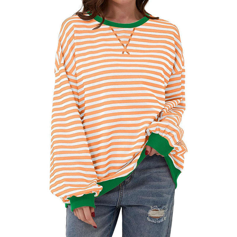 Femme Cozy Overdimensioneret Stripet Pullover Sweatshirt Stilla