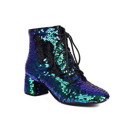 Femme Pailletter-detalje Snørebånd-Ankelstøvler Stilla