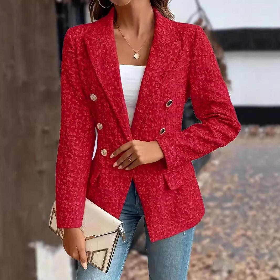 Dame elegant blazer med struktureret blomsterdesign og gyldne knapper Stilla