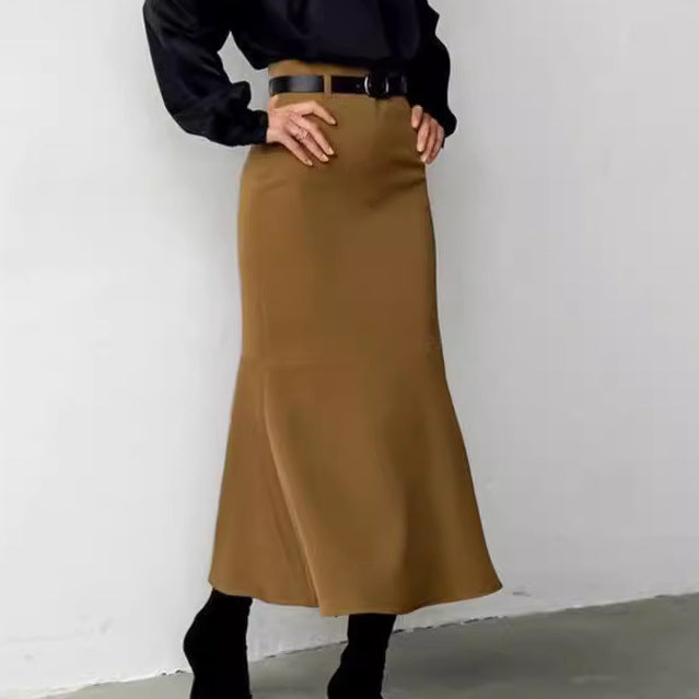 Dame elegant blyantskirt med svingende kant og bælte Stilla