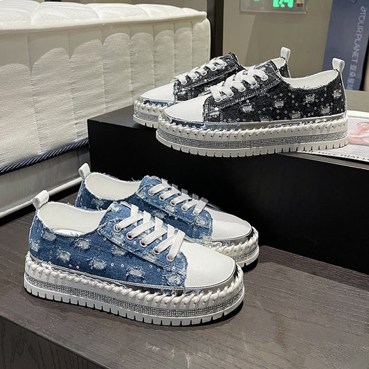 Dame mode sneakers med glitrende strass og tekstureret overdel Stilla