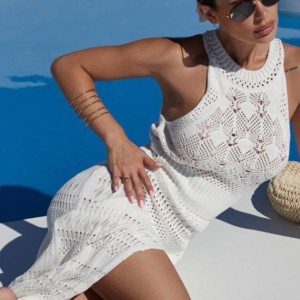 Dame Elegant Høj-Slid Hæklet Maxi Kjole Stilla