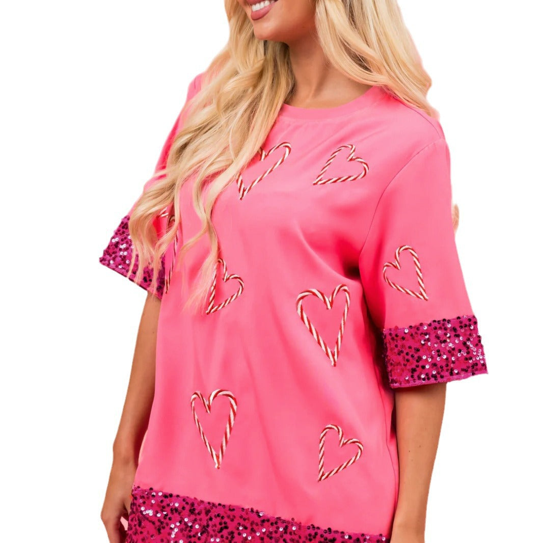 Dame afslappet kjole med glitrende pailetter og hjerte motiver Stilla