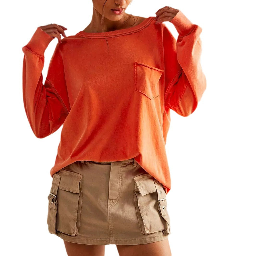 Dame afslappet langærmet skjorte med brystlomme og oversized snit Stilla