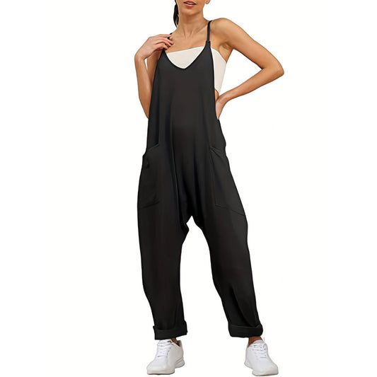 Dame Løs Jumpsuit med dyb V-udskæring og praktiske lommer Stilla