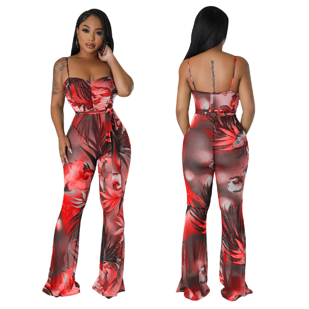 Dame afslappet jumpsuit med strapless design og blomster mønster Stilla