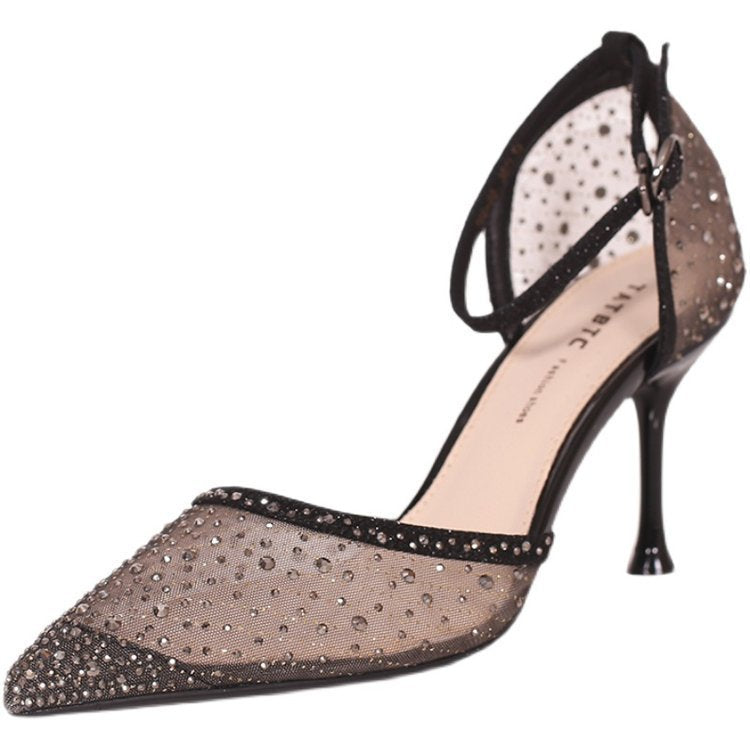 Dame Elegante Strass-Ankel-Pumps med gennemsigtigt overmateriale og stilfuld hæl Stilla