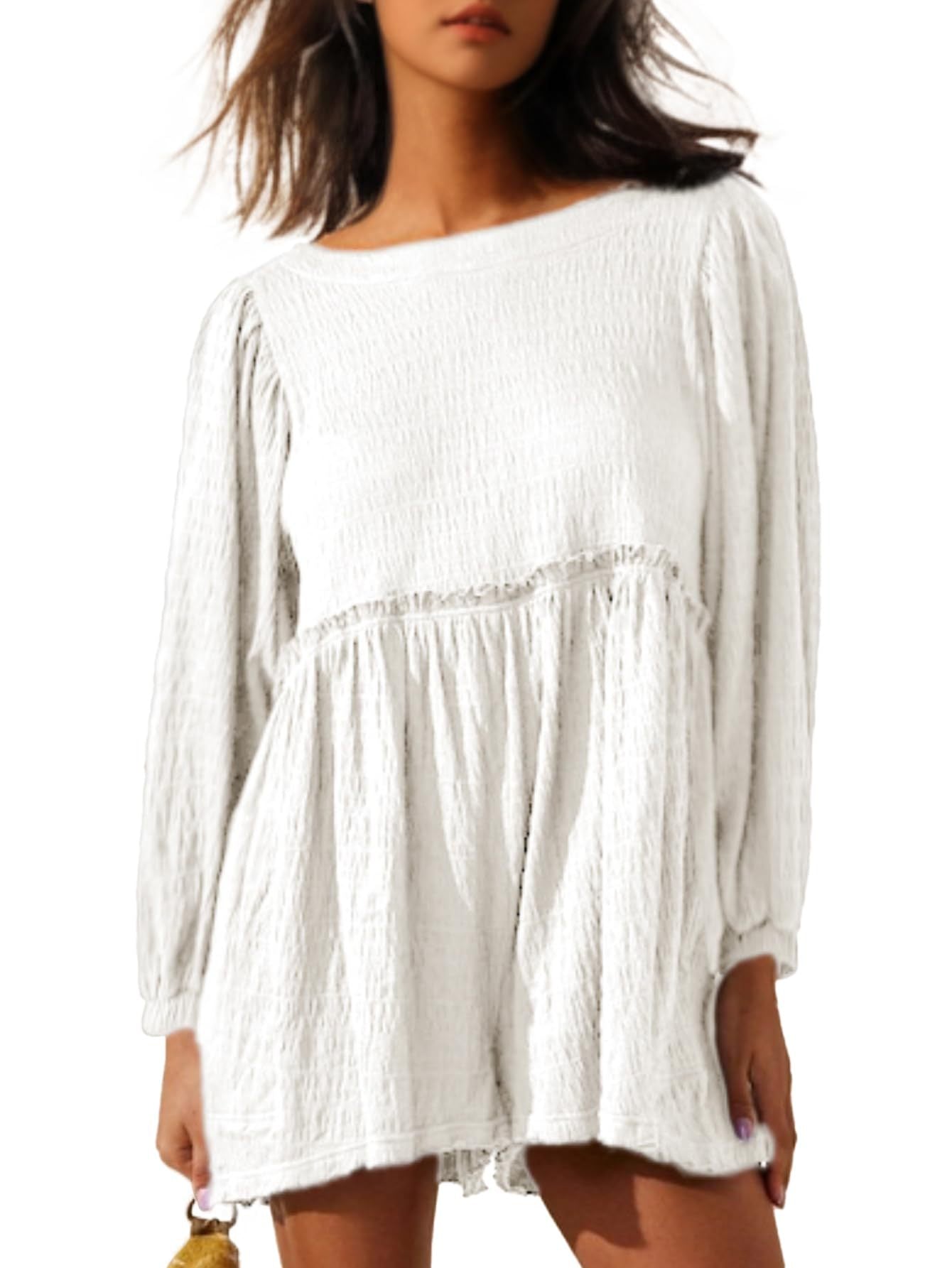 Dame afslappet skjortekjole med bredskårne ærmer og volanter Stilla