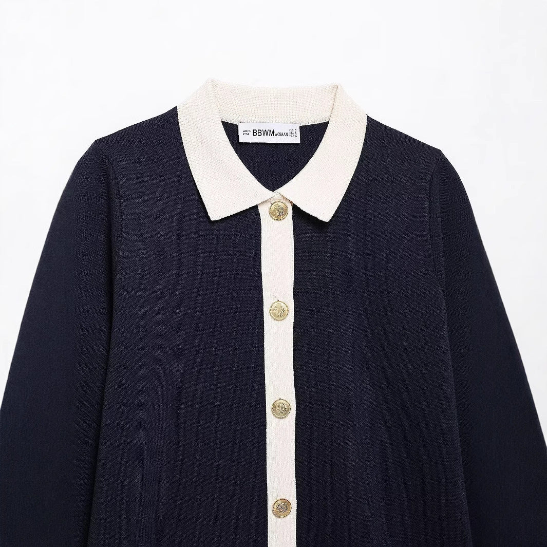 Dame Elegant Button-Up Skjorte Kjole med Kontrast Detalje Stilla