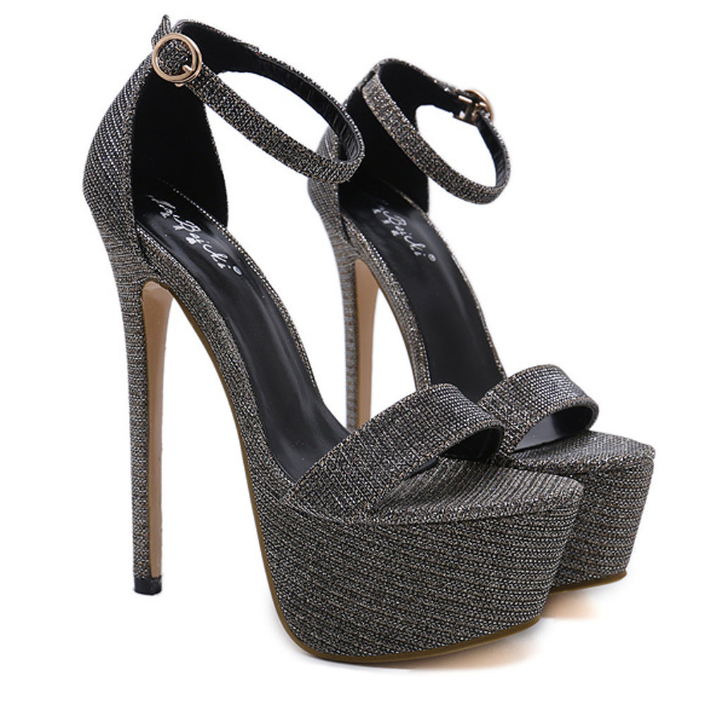 Dame Plateau High Heel Sandaler med glamourøse glimmerdetaljer og justerbart remdesign Stilla