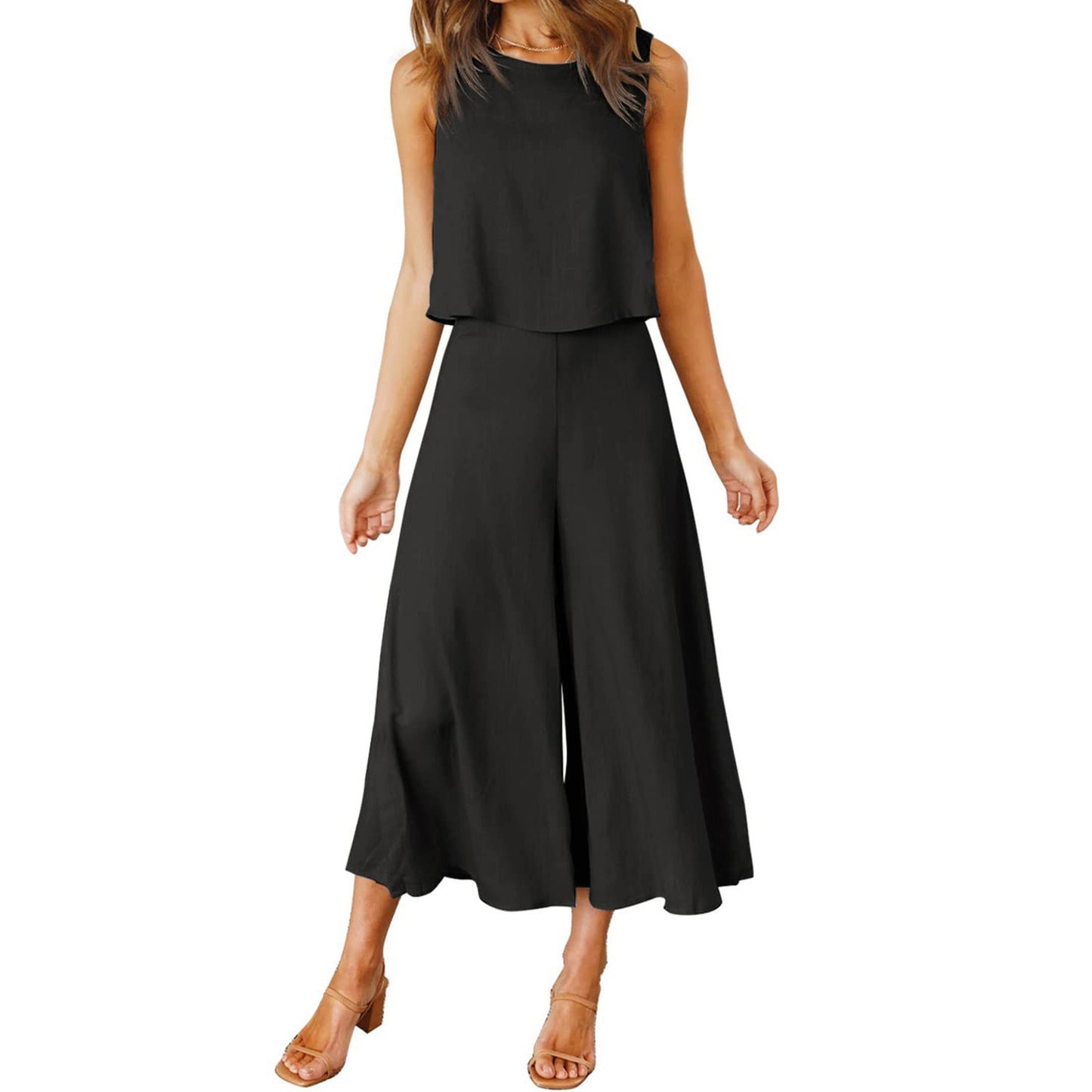 Dame luftig jumpsuit med bredt udskåret ben og elegant snit Stilla