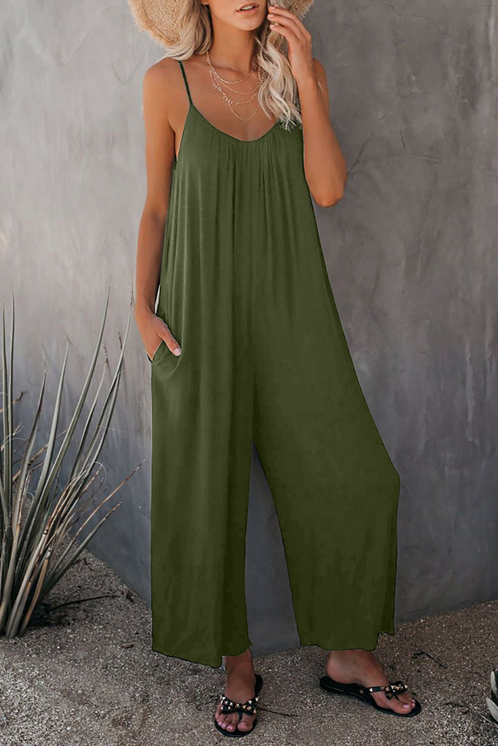 Dame Casual Bomulds-Jumpsuit med Spaghetti-stropper og sidelommer Stilla