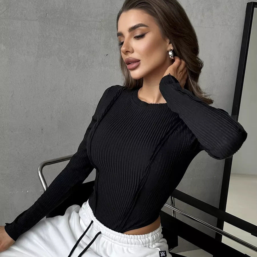 Dame Langærmet Bodysuit med smidig ribstruktur og høj udskæring Stilla