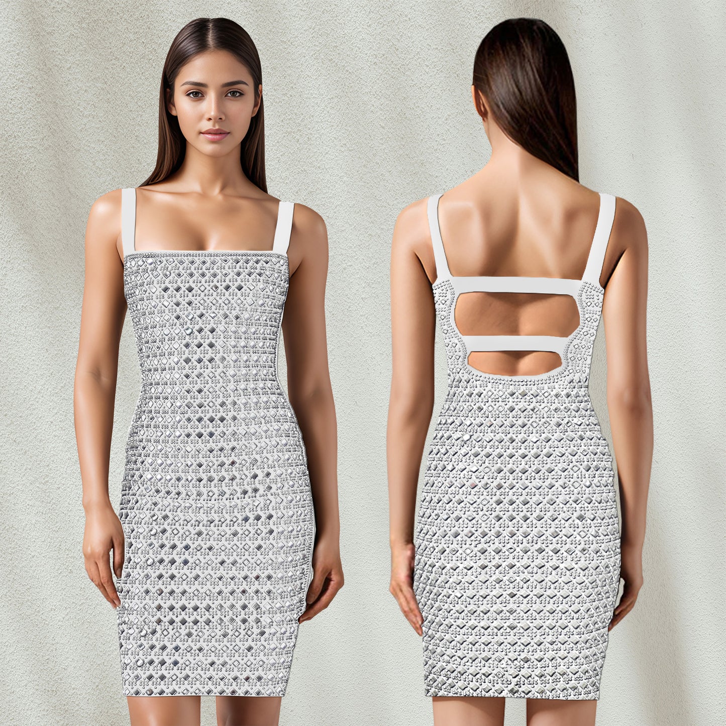 Dame Elegant glitrende minikjole med detaljerede rhinestone-applikationer og forførende udskæring Stilla