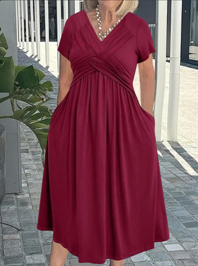 Dame Elegant Drejet Knoten Midi Kjole Stilla