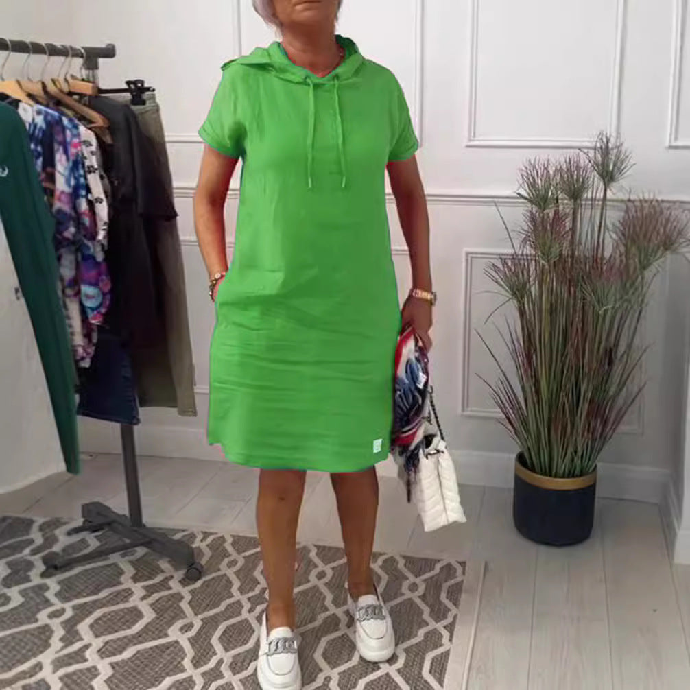 Dame afslappet hoodie kjole i hør med praktiske lommer Stilla