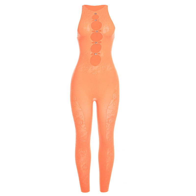 Dame Sportslig Jumpsuit med blomsterdetaljer og høj krave Stilla