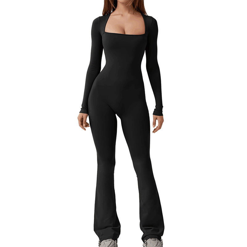 Dame Figurtilpasset Longsleeve Jumpsuit med elegant V-udskæring og bredt ben Stilla