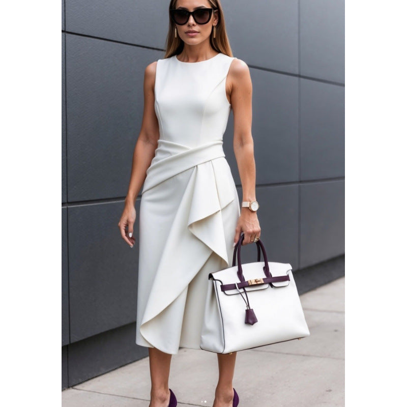 Dame Elegant Asymmetrisk Midi-Kjole Stilla