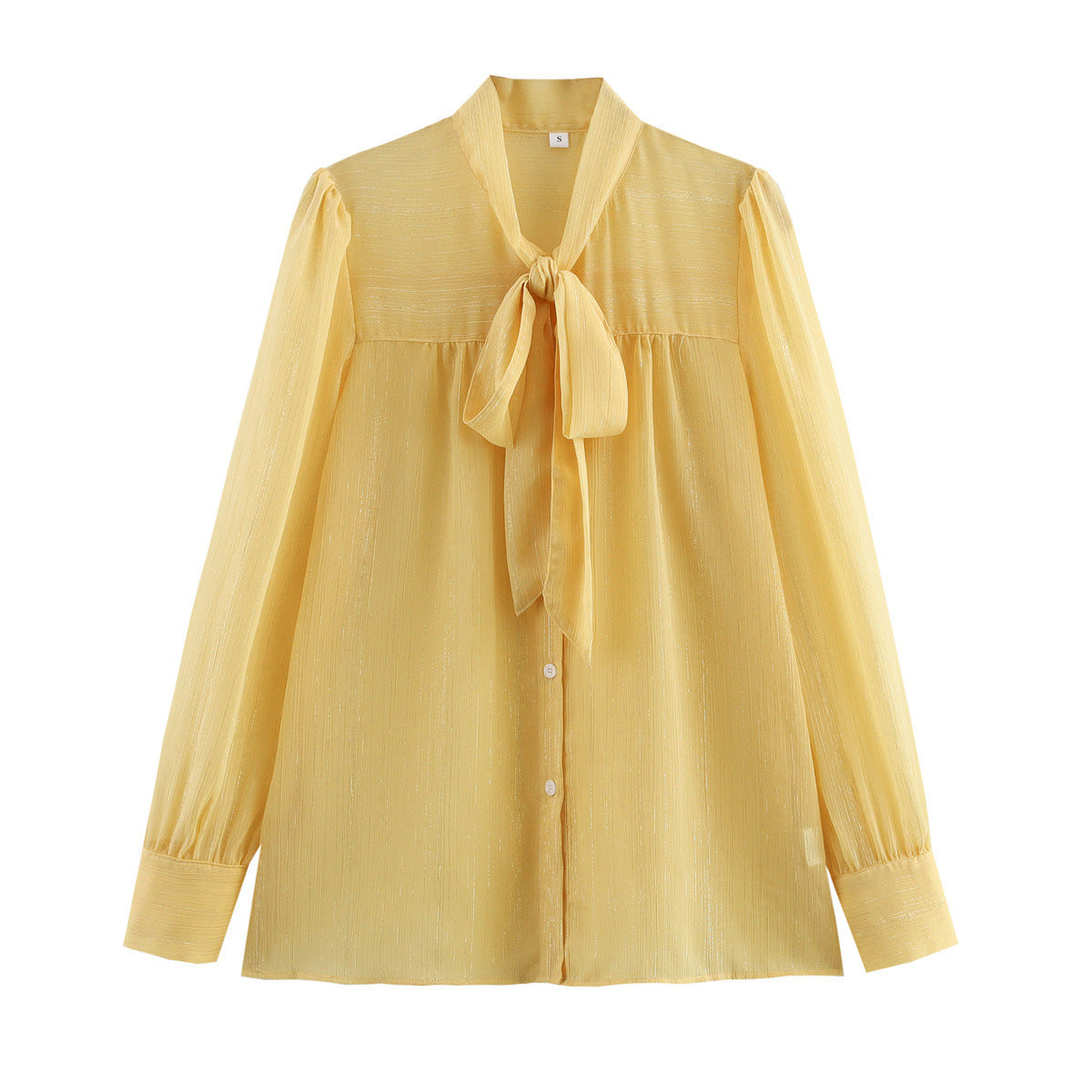 Dame Elegant Bluse med Bindebånd og fin Struktur Stilla