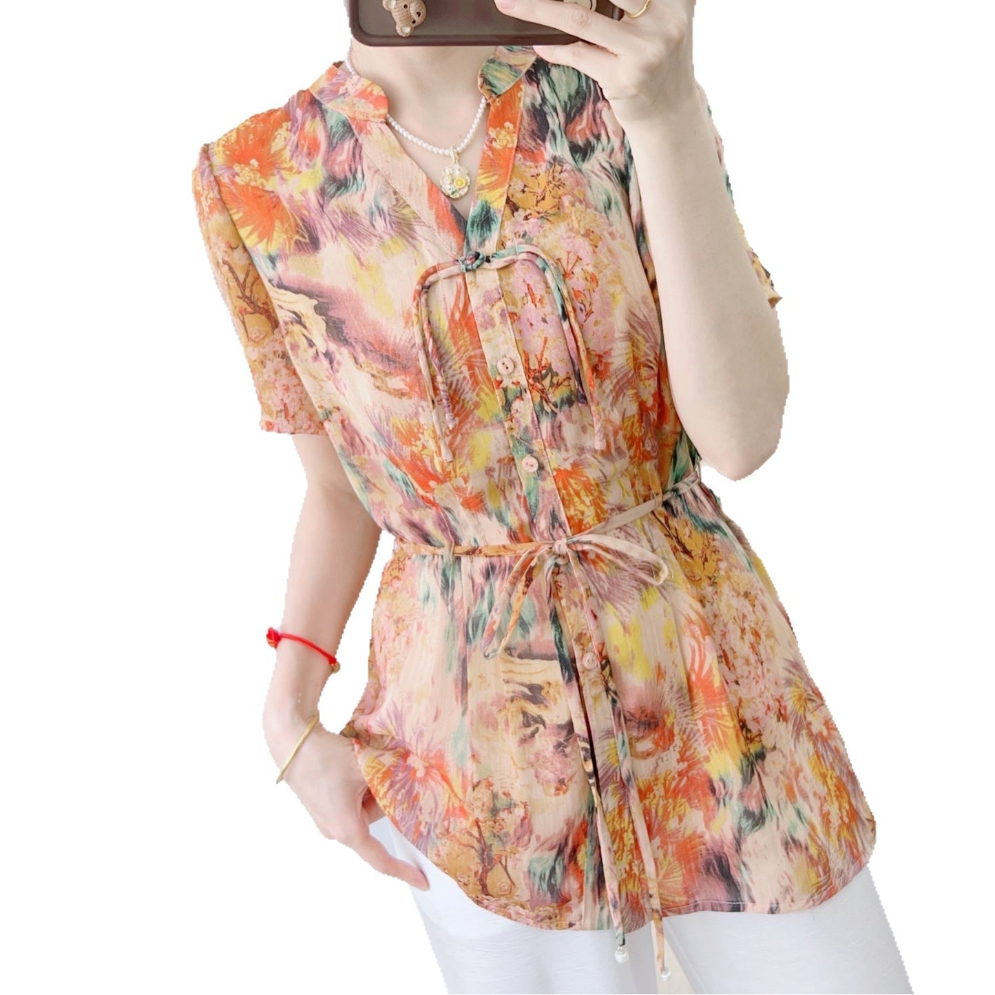 Dame Elegant Bluse med blomstermønster og tætsiddende form Stilla