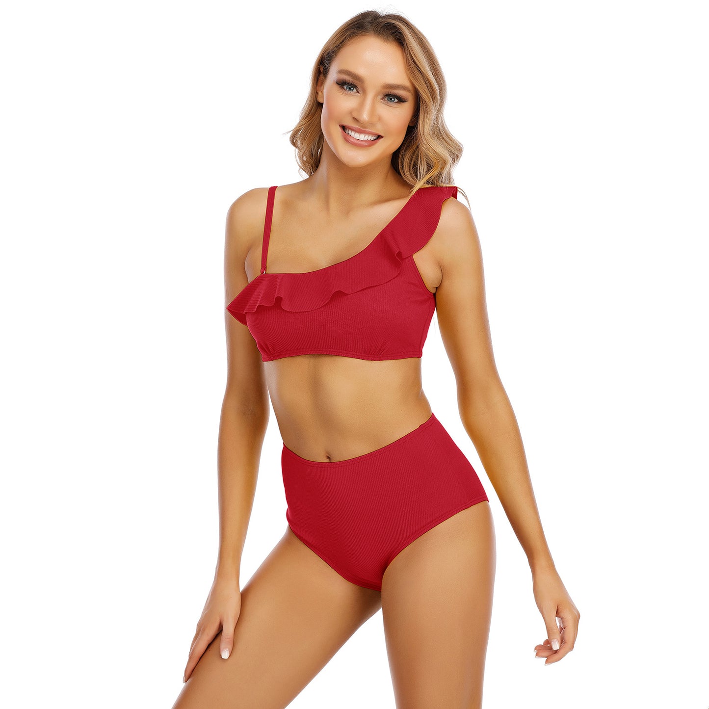 Dame Crop-Tops Badedragt Sæt med Rynkedetaljer og Høj Talje Stilla