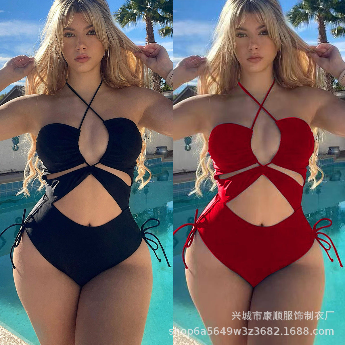 Dame Cut-Out Badedragt med justerbare Bindebånd Stilla