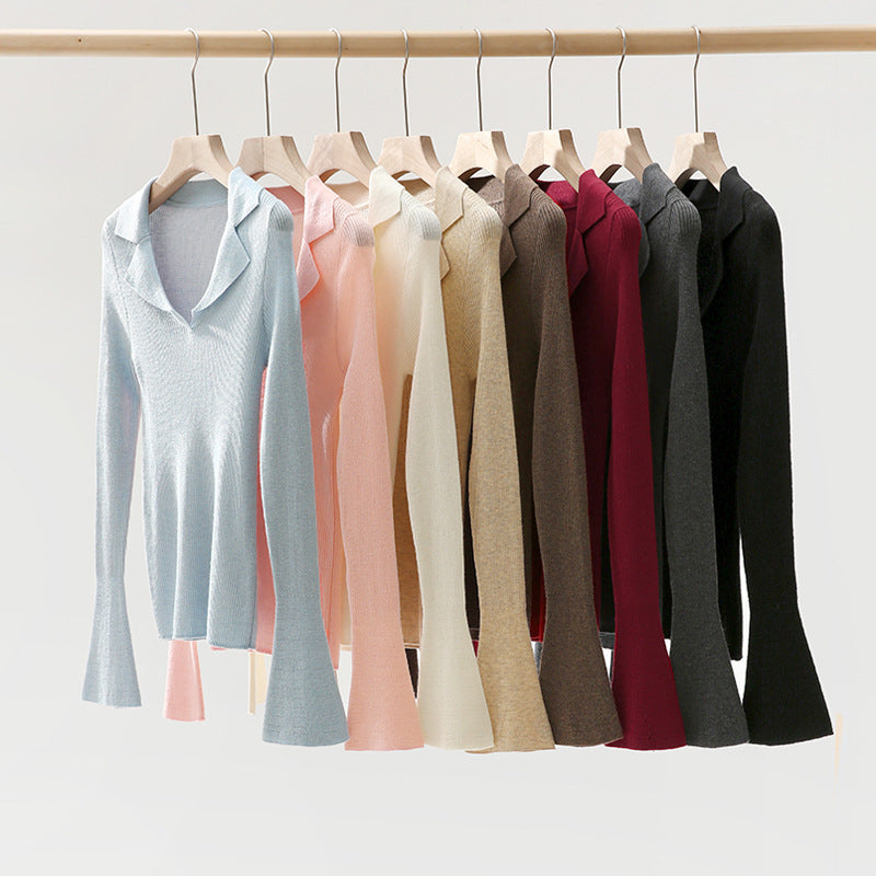 Femme Glockenærme V-Udskæring Pullover Stilla