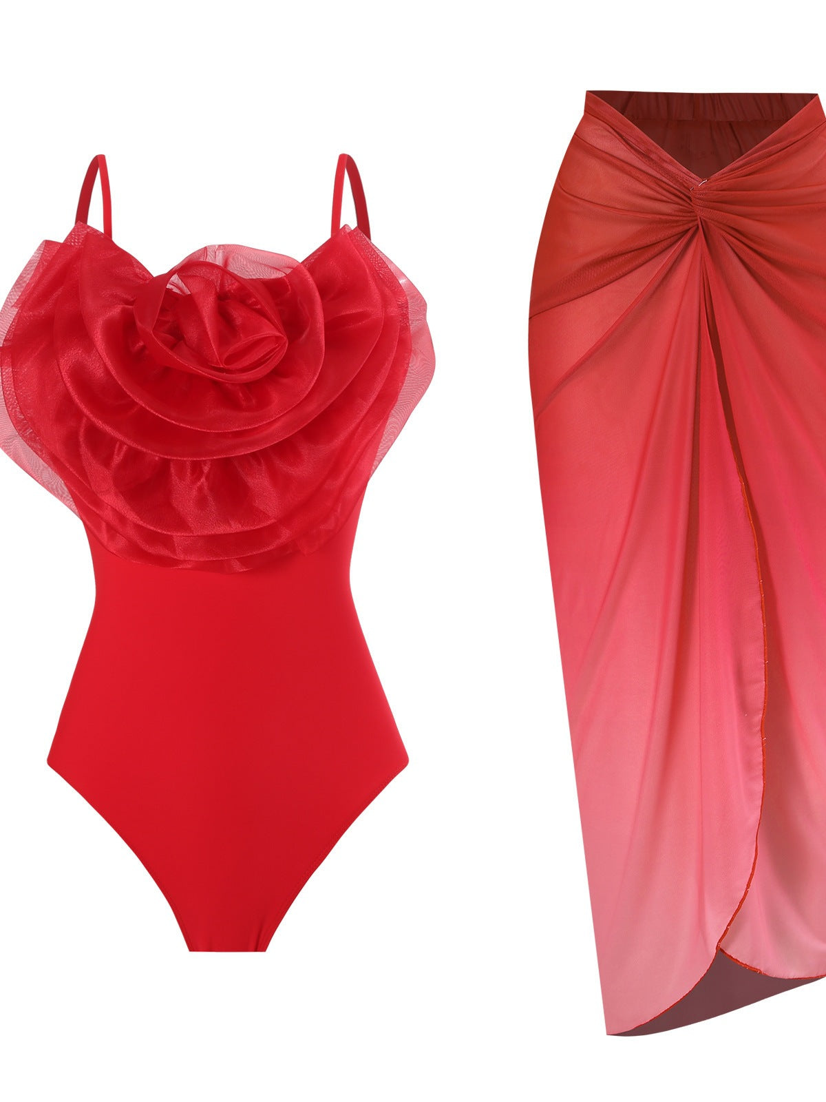 Dame elegant badedragt med blomsterdetalje og matchende omslags nederdel Stilla