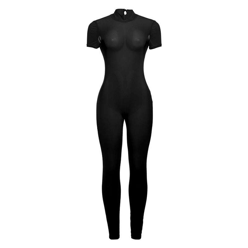 Dame kropsnær jumpsuit med høj krave og kort ærme Stilla