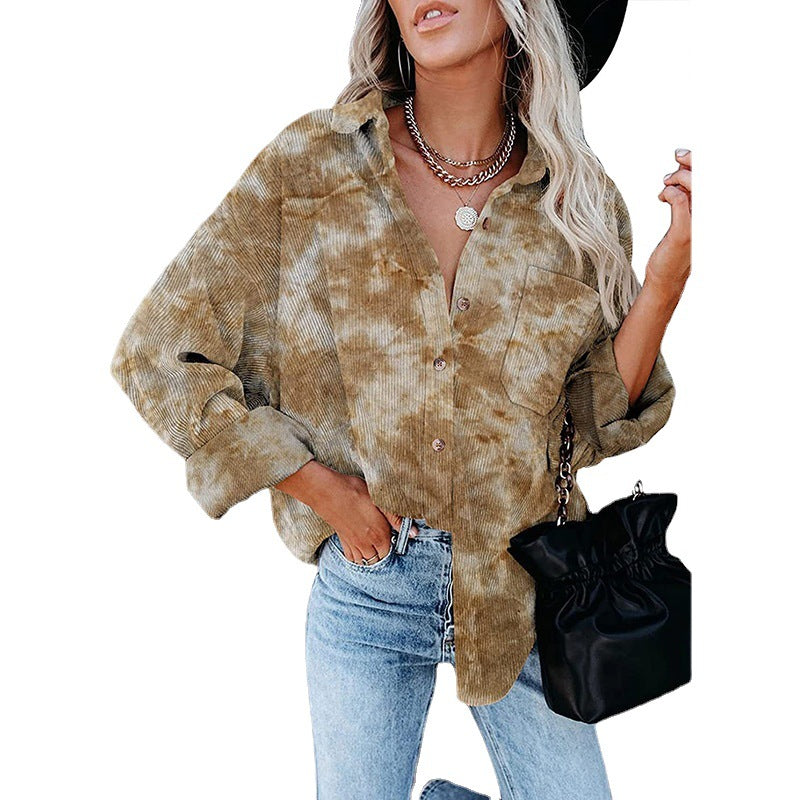 Dame afslappet oversized skjorte bluse i cord Stilla