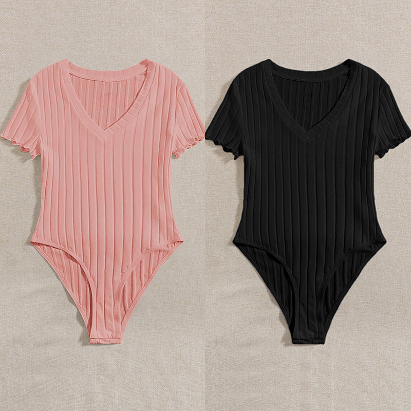 Dame bodysuit med V-udskæring og ribstrik Stilla
