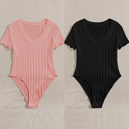 Dame bodysuit med V-udskæring og ribstrik Stilla