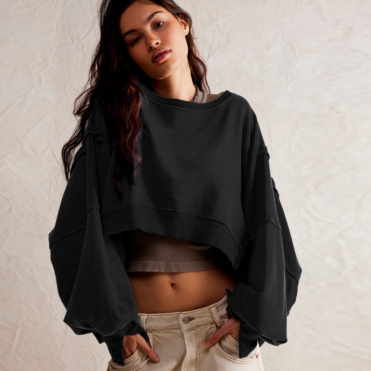 Dame afslappet oversized sweater med voluminøse ærmer og blødt materiale Stilla