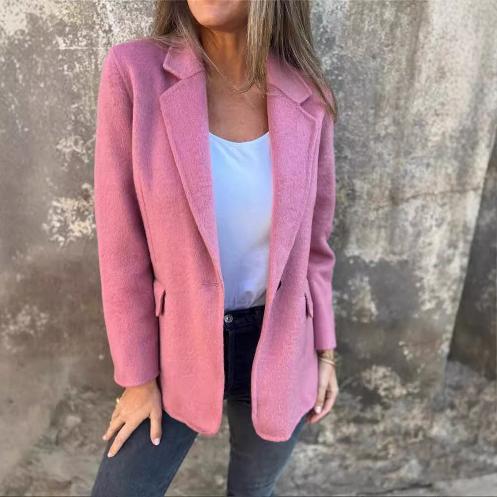 Dame Elegant Blazer med varmt fleece-stof og praktiske lommer Stilla
