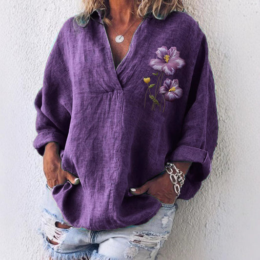 Dame afslappet og stilfuld bluse med blomsterapplikationer Stilla