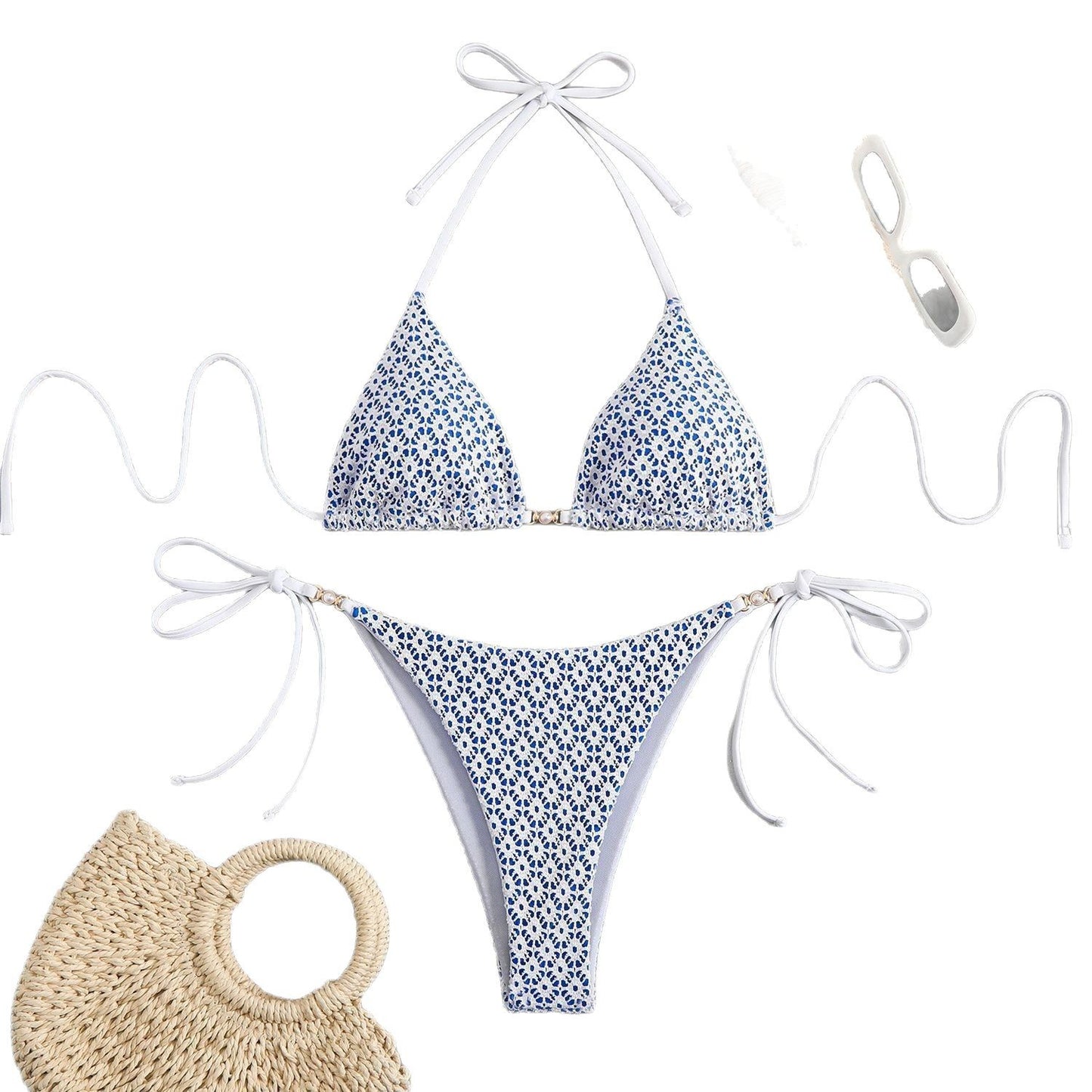 Dame Triangel-Bikini med fine volanger og elegante bindebånd Stilla