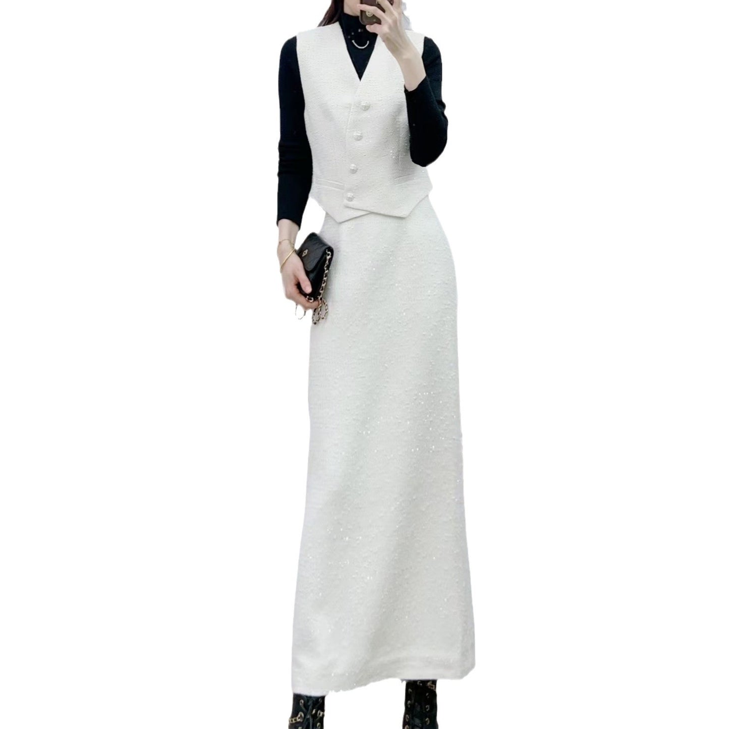 Dame elegant habit med figursyet vest og lang nederdel Stilla