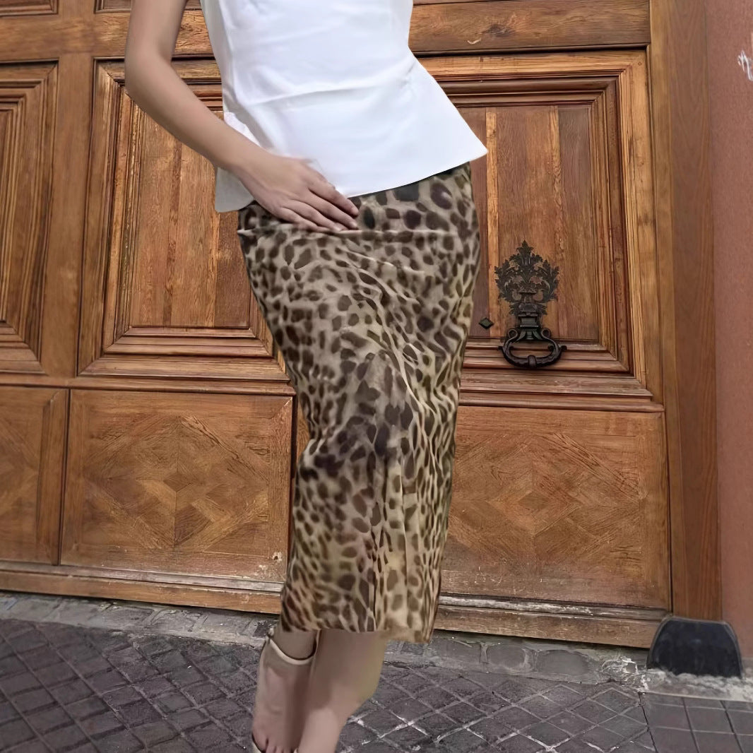 Dame A-linje Maxiskørt i moderne dyremønster med høj talje og flydende stof Stilla